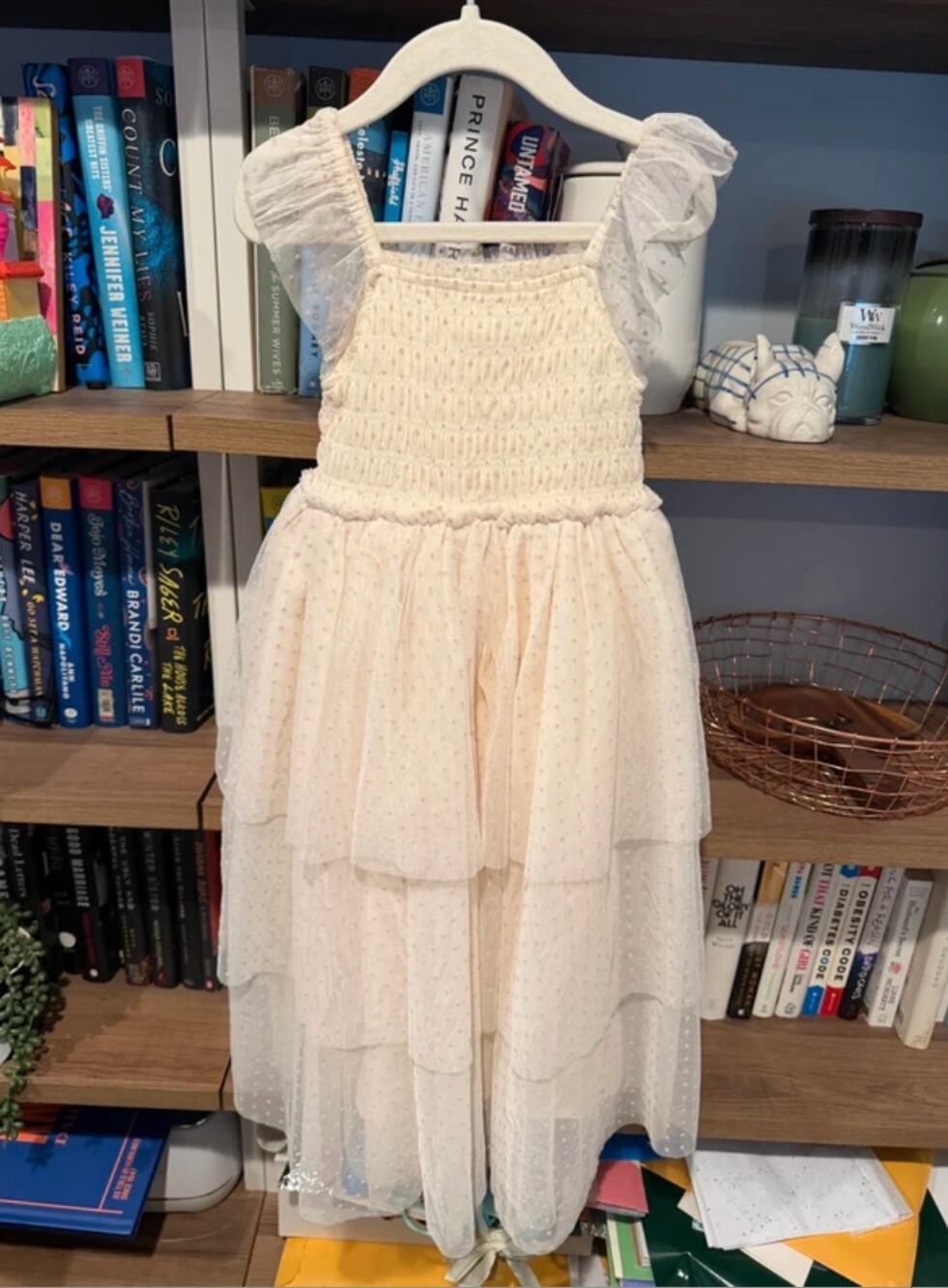 Noralee Girls Cream Swiss Dot Tulle Tiered Dress Size 6